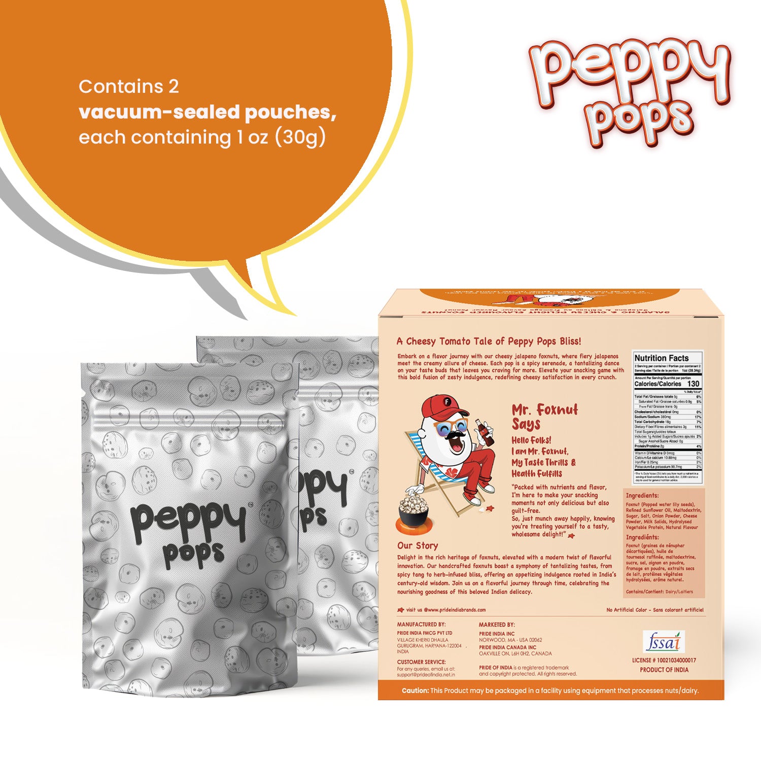 PEPPY POPS JALAPENO CHEESY ROASTED FOXNUTS - Pride Of India