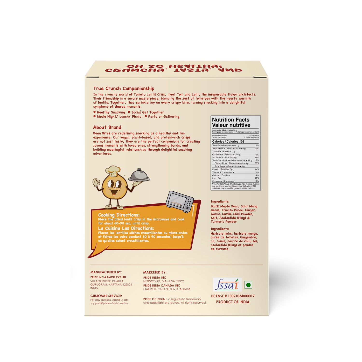 Bean Bites | Savory Tomato Lentil Crisp 3.53 oz (100 g) | Round Crunchy Bites - Pride Of India