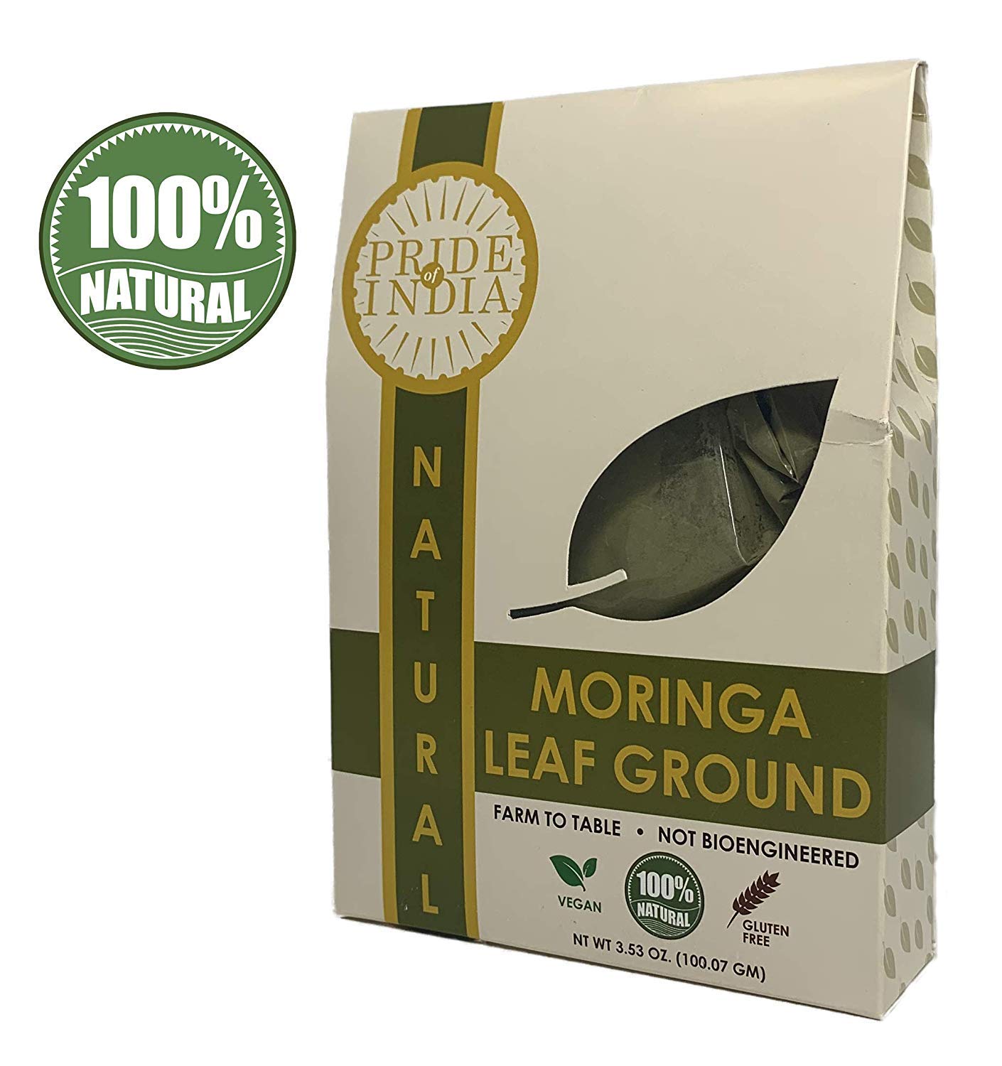 Premium Grade Pure & Raw Sun-dried Moringa Leaf Ground, (3.53oz - 100gm) - Pride Of India